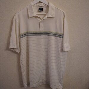 Nike Mens Golf Polo - White/ Green stripes Size Large
